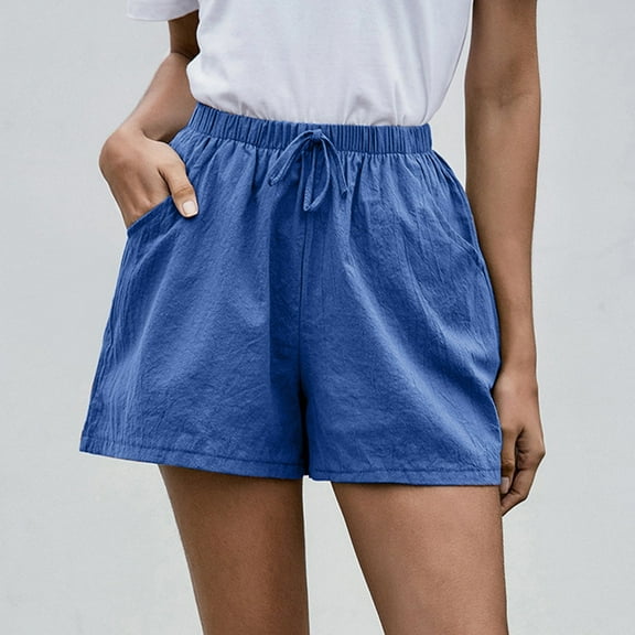 up to 60% off Gifts Usmixi Womens Drawstring Elastic Waist Shorts Summer Breathable Soft Cotton Linen Short Pants Casual Solid Loose Straight Pocket Shorts Blue XXXL