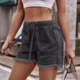 thumbnail image 1 of up to 60% off Gifts Usmixi Womens Drawstring Shorts Fashion Elastic Waist Denim Distressed Short Pants Lightweight Solid Jean Shorts with Pocket Black m, 1 of 5