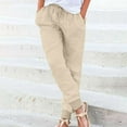 thumbnail image 1 of up to 60% off Gifts Usmixi Womens Drawstring Trousers Casual Solid Elastic Waist Long Pants Cotton Linen Plus Size Straight Tapered Pants with Pocket Beige l, 1 of 5