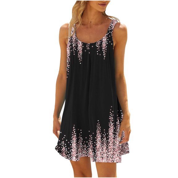 up to 60% off Gifts Usmixi Womens Dresses Beach Holiday Loose Boho Tank Mini Sun Dresses Sleeveless Round Neck Tie-Dye Short Summer Dress Pink M Clothes