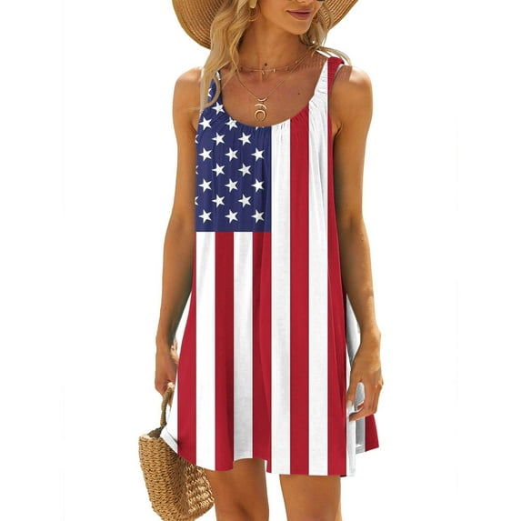 up to 60% off Gifts Usmixi Womens Dresses for Independence Day 4th of July Patriotic Casual Loose Swing Strap Tank Mini Dresses Sleeveless Crewneck USA Flag Print Short 2023 Summer Dress Red xl