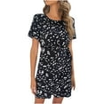 thumbnail image 1 of up to 60% off Gifts Usmixi Womens Dresses Vintage Tie Waist Wrap Hem Short Sun Dresses Casual Leopard Print Crewneck Short Sleeve Mini Summer Dress Black s Clearance Under $5, 1 of 7