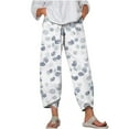 thumbnail image 1 of up to 60% off Gifts Usmixi Womens Elastic Waist Pants Fashion Cotton Linen Daisy Print Plus Size Trousers Loose Irregular Straight Leisure Long Pants with Pocket Gray XXXXL, 1 of 4