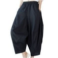 thumbnail image 1 of up to 60% off Gifts Usmixi Womens Elastic Waist Pants Summer Lightweight Cotton Linen Loose Wide Leg Trousers Casual Solid Straight Long Pants with Pocket Black Free Size, 1 of 2