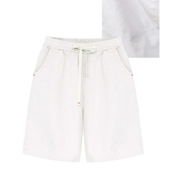 up to 60% off Gifts Usmixi Womens Elastic Waist Shorts Casual Solid Plus Size Loose Straight Leg Short Pants Summer Comfy Lightweight Pocket Shorts with Drawstring White XXXXXL
