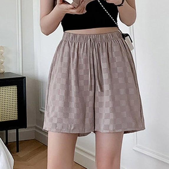up to 60% off Gifts Usmixi Womens Elastic Waist Shorts Classic Plaid Print Drawstring Straight Short Pants Summer Casual Lightweight Loose Stretchy Shorts Beige l