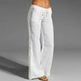 thumbnail image 1 of up to 60% off Gifts Usmixi Womens Elastic Waist Trousers Sexy Hollow out Patchwork Loose Straight Long Pants Leisure Solid Cotton Linen Pocket Pants with Drawstring White m, 1 of 6