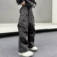 thumbnail image 1 of up to 60% off Gifts Usmixi Womens Fashion Cargo Pants Plus Size Loose Wide Leg Straight Stretchy Long Pants Elastic Waist Drawstring Zipper Pocket Trendy Trousers Gray XL, 1 of 7