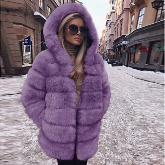 up to 60% off Gifts Usmixi Womens Faux Fur Coat Fluffy Plush Coat for Women Casual Solid Plus Size Fuzzy Fleece Hooded Jacket Pocket Long Sleeve Faux Furry Outerwear Winter Faux Fur Coat