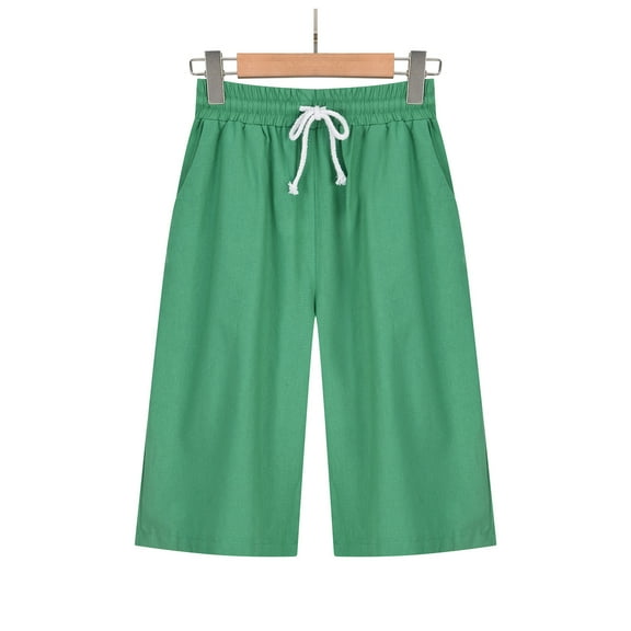 up to 60% off Gifts Usmixi Womens Half Pants Casual Solid Loose Straight Drawstring Elastic Waist Shorts Summer Comfy Cotton Linen Pocket 1/2 Pants Green XXL