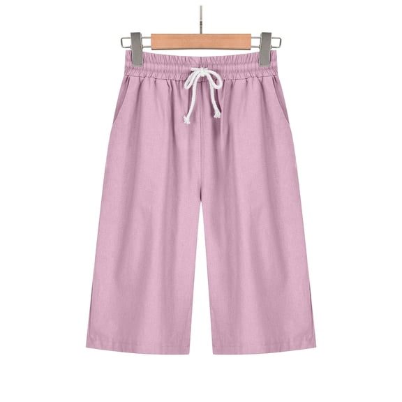 up to 60% off Gifts Usmixi Womens Half Pants Casual Solid Loose Straight Drawstring Elastic Waist Shorts Summer Comfy Cotton Linen Pocket 1/2 Pants Pink l