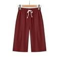 thumbnail image 1 of up to 60% off Gifts Usmixi Womens Half Pants Casual Solid Loose Straight Drawstring Elastic Waist Shorts Summer Comfy Cotton Linen Pocket 1/2 Pants Wine XL, 1 of 7
