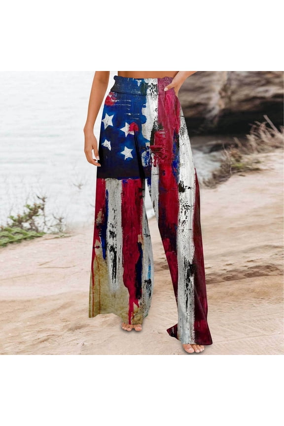 up to 60% off Gifts Usmixi Womens Independence Day Pants 4th of July Fashion Star Flag Print Wide Leg Trousers High Waist Loose Straight Long Pants Red s