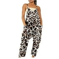 thumbnail image 1 of up to 60% off Gifts Usmixi Womens Jumpsuits Loose Wide Leg Spaghetti Strap Long Jumpsuits Overalls with Pocket Casual Leopard Print V-Neck Sleeveless Maxi Summer Rompers Khaki l, 1 of 6