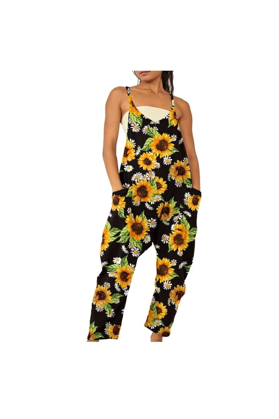 up to 60% off Gifts Usmixi Jumpsuits for Women Loose Wide Leg Spaghetti Strap Long Jumpsuits Overalls with Pocket Summer Fashion Leopard Print V-Neck Sleeveless Maxi Rompers Yellow xxl