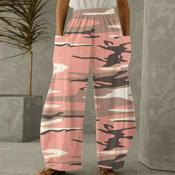 up to 60% off Gifts Usmixi Womens Long Pants Fashion Camouflage High Waist Plus Size Toursers Workout Comfy Stretchy Loose Wide Leg Pants with Pocket Pink XXXL