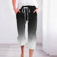 thumbnail image 1 of Gifts Usmixi Womens Loose Straight Capri Pants Fashion Gradient Print High Waist Drawstring Cropped Trousers Soft Cotton Linen Leisure 3/4 Pants with Pocket Black s, 1 of 5