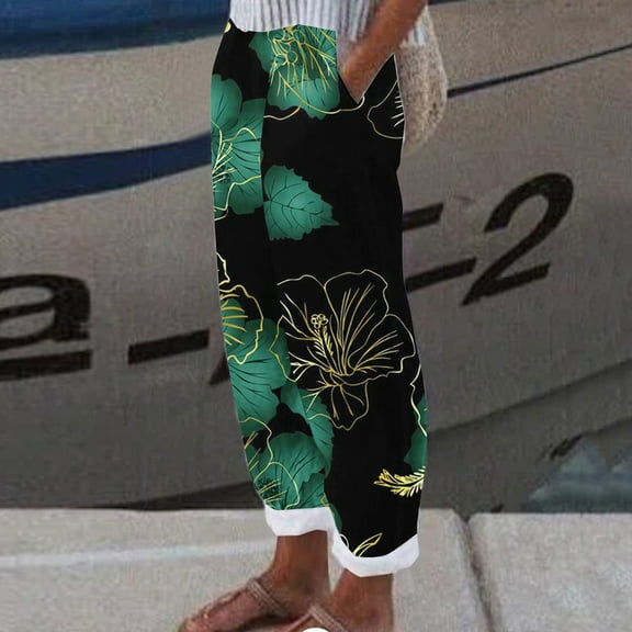 up to 60% off Gifts Usmixi Womens Loose Straight Trousers Summer Comfy Cotton Linen Wide Leg Long Pants Fashion Floral Lightweight Pants with Pocket Green s