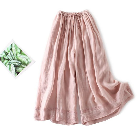 up to 60% off Gifts Usmixi Womens Loose Wide Leg Long Pants Vintage Embroidery Cotton Linen Straight Trousers Casual Elastic Waist Drawstring Pocket Pants Pink XL