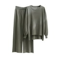 thumbnail image 1 of up to 60% off Gifts Usmixi Womens Lounge Set Womens Pajamas Sets Casual Solid Lightweight Long Sleeve Pullover Wide Leg Pant Suits Ladies Loungewear Sets Homewear Two Piece Outfits, 1 of 3