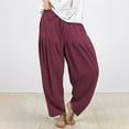 thumbnail image 1 of up to 60% off Gifts Usmixi Womens Plus Size Trousers Casual Solid Elastic Waist Drawstring Long Pants Loose Pleated Sports Wide Leg Straight Pants Red XXXXXL, 1 of 5