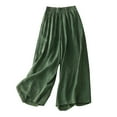 thumbnail image 1 of up to 60% off Gifts Usmixi Womens Plus Size Trousers Comfy Breathable Cotton Linen Double Layer Long Cropped Pants Casual Solid Elastic Waist Pocket Pants Green XXL, 1 of 2