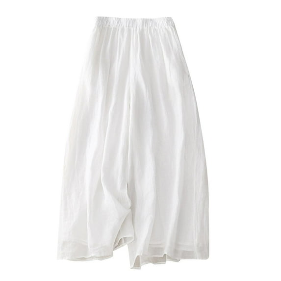 up to 60% off Gifts Usmixi Womens Plus Size Trousers Comfy Breathable Cotton Linen Double Layer Long Cropped Pants Casual Solid Elastic Waist Pocket Pants White XXL