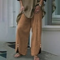 thumbnail image 1 of up to 60% off Gifts Usmixi Womens Plus Size Trousers Fashion Irregular Button Straight Cotton Linen Long Pants Elastic Waist Solid Wide Leg Pocket Pants with Drawstring Coffee l, 1 of 5
