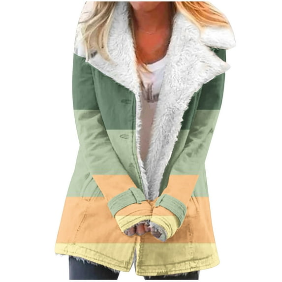 up to 60% off Gifts wycnly Womens Plush Coat Womens Trench Coat Fashion Color Patchwork Button Lapel Overcoat Fall Warm Thickened Cozy Fleece Lined Outwear with Pocket Winter Plush Coat