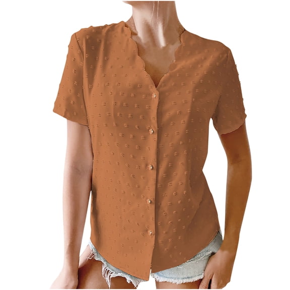 up to 60% off Gifts Usmixi Womens Shirts V-Neck Short Sleeve Solid Summer Cute Tops Casual Button Down Lightweight Chiffon Cardigan Blouses Khaki xl Clothes