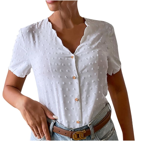 up to 60% off Gifts Usmixi Womens Shirts V-Neck Short Sleeve Solid Summer Cute Tops Casual Button Down Lightweight Chiffon Cardigan Blouses White l Under $5