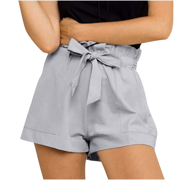 up to 60% off Gifts Usmixi Womens Shorts Summer Comfy Lightweight Plus Size Straight Short Pants Casual Solid Elastic Waist Pocket Shorts with Belt Gray XL