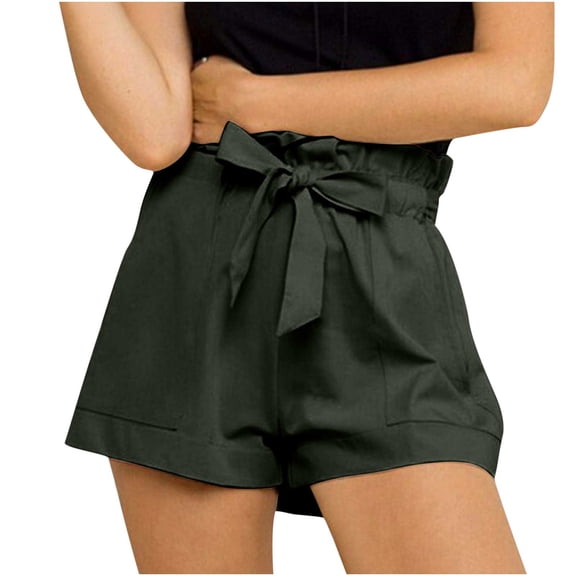 up to 60% off Gifts Usmixi Womens Shorts Summer Comfy Lightweight Plus Size Straight Short Pants Casual Solid Elastic Waist Pocket Shorts with Belt Green XL