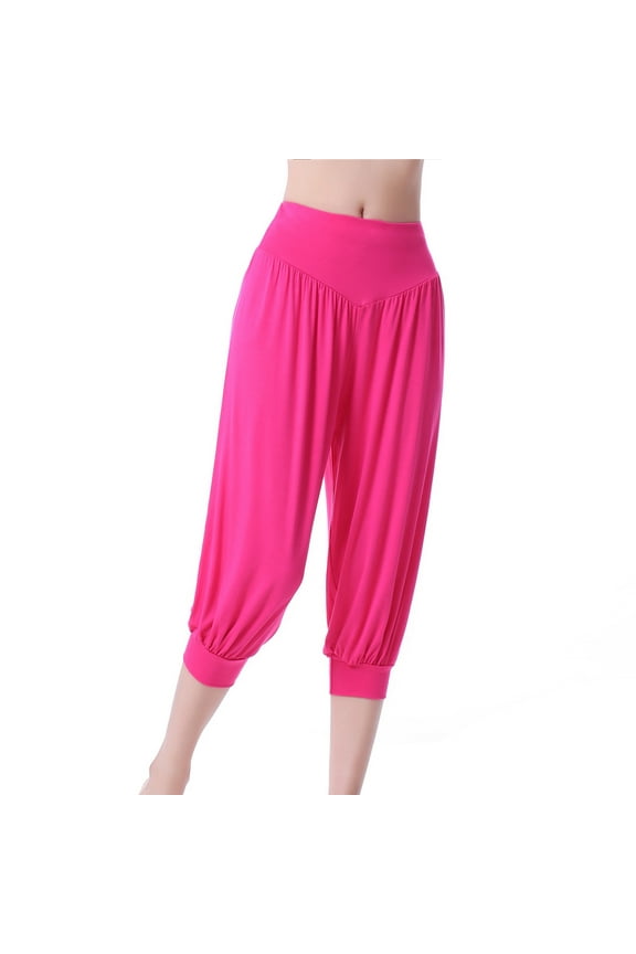 up to 60% off Gifts Usmixi Womens Sports Capris High Waist Fashion Lightweight Pleated Lantern 3/4 Pants Casual Solid Stretchy Workout Sports Cropped Trousers Hot Pink m