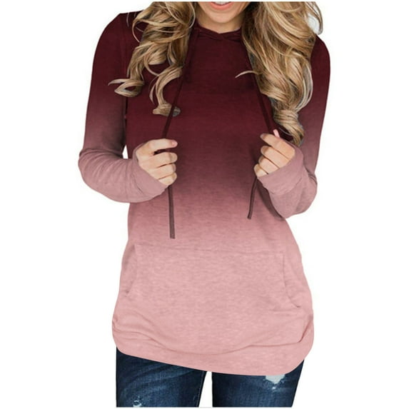 up to 60% off Gifts Usmixi Womens Sweatshirt Womens Hoodies Fashion Loose Drawstring Hooded Sweatshirt Pullover Tops Winter Casual Gradient Print Hooded Long Sleeve Blouses Weekly