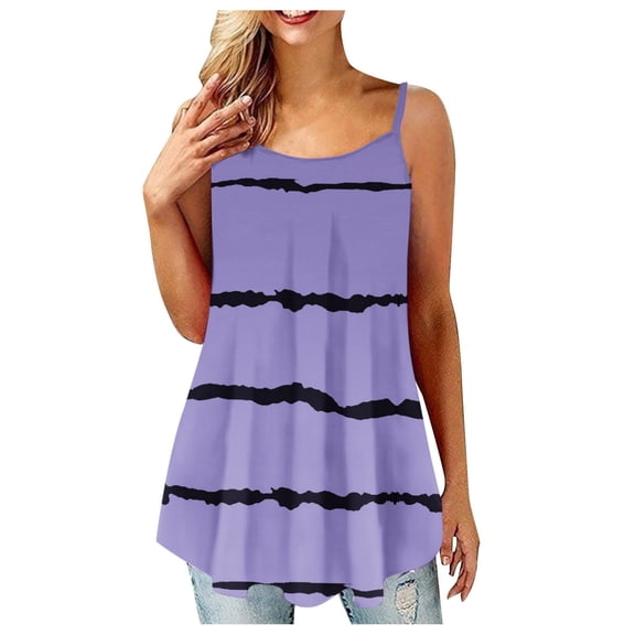 up to 60% off Gifts Usmixi Womens Tank Tops Beach Fashion Plus Size Flowy Pleated Strap Camisole Shirts Summer Trendy Striped Print Crewneck Sleeveless Shirts Blouse Blue l
