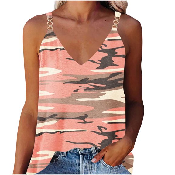 up to 60% off Gifts Usmixi Womens Tank Tops Beach Vacation Fashion Loose Fit Lightweight Metal Strap Tees Tops Summer Trendy Marbled Print V-Neck Sleeveless Shirts Blouse Camouflage XL