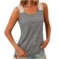 thumbnail image 1 of up to 60% off Gifts Usmixi Womens Tank Tops Breathable Comfy Button Down Elegant Lace Trim Tunic Vest Summer Trendy Solid Scoop Neck Sleeveless Shirts Blouse Gray XXXL, 1 of 6