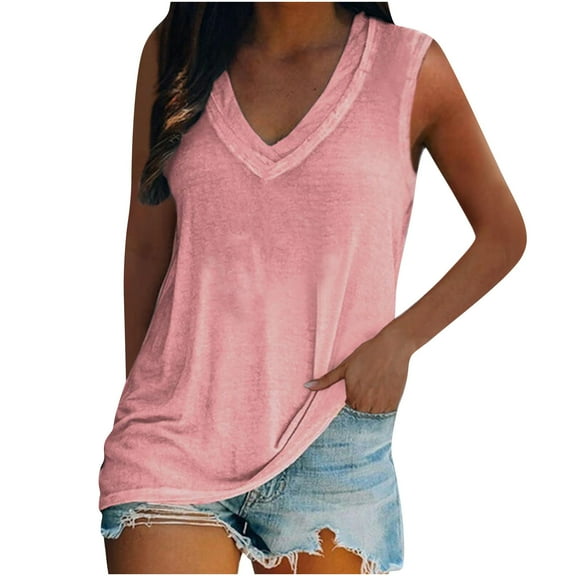 up to 60% off Gifts Usmixi Womens Tank Tops Casual Comfy Breathable Loose Fit Tunic Vest Tees Tops Summer Trendy Solid V-Neck Sleeveless Shirts Blouse Pink m