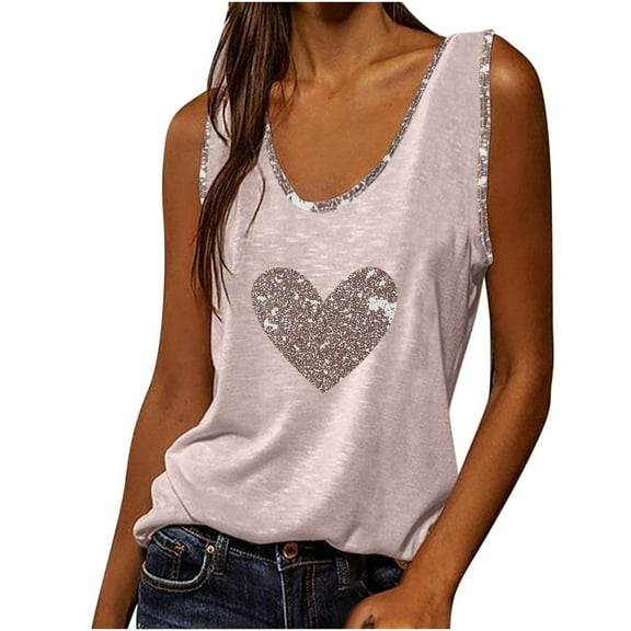 Gifts Usmixi Womens Tank Tops Casual Fashion Loose Fit Comfy Going out Vest Shirts Summer Trendy Heart Print Scoop Neck Sleeveless Shirts Blouse Khaki s
