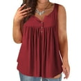 thumbnail image 1 of up to 60% off Gifts Usmixi Womens Tank Tops Casual Plus Size Button up Henley Pleated Swing Belly Tunic Vest Summer Trendy Solid V-Neck Sleeveless Shirts Blouse Wine XXXL, 1 of 5