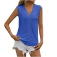 thumbnail image 1 of up to 60% off Gifts Usmixi Womens Tank Tops Casual Solid Lace Trim Hollowed Going out Shirts Vest Summer Trendy Plain V-Neck Sleeveless Shirts Blouse Blue XXL, 1 of 5
