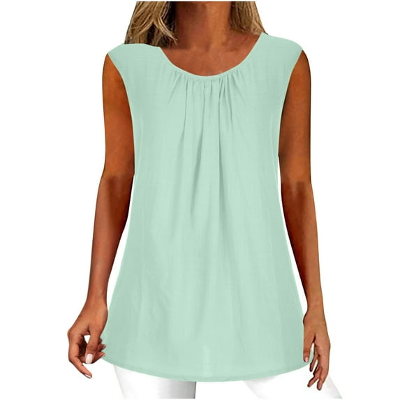 up to 60% off Gifts Usmixi Womens Tank Tops Casual Solid Plus Size Comfy Cotton Linen Pleated Shirts Vest Summer Trendy Plain Square Neck Sleeveless Shirts Blouse Mint Green XXXL