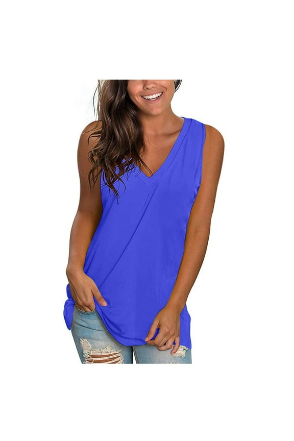 up to 60% off Gifts Usmixi Womens Tank Tops Comfy Breathable Workout Casual Basic Fit Tshirt Vest Summer Trendy Solid V-Neck Sleeveless Shirts Blouse Blue l