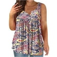 thumbnail image 1 of up to 60% off Gifts Usmixi Womens Tank Tops Fashion Button up Pleated Henley Shirts Plus Size Lightweight Belly Tunic Vest Summer Trendy Floral Print V-Neck Sleeveless Shirts Blouse Wine XXXXXL, 1 of 5