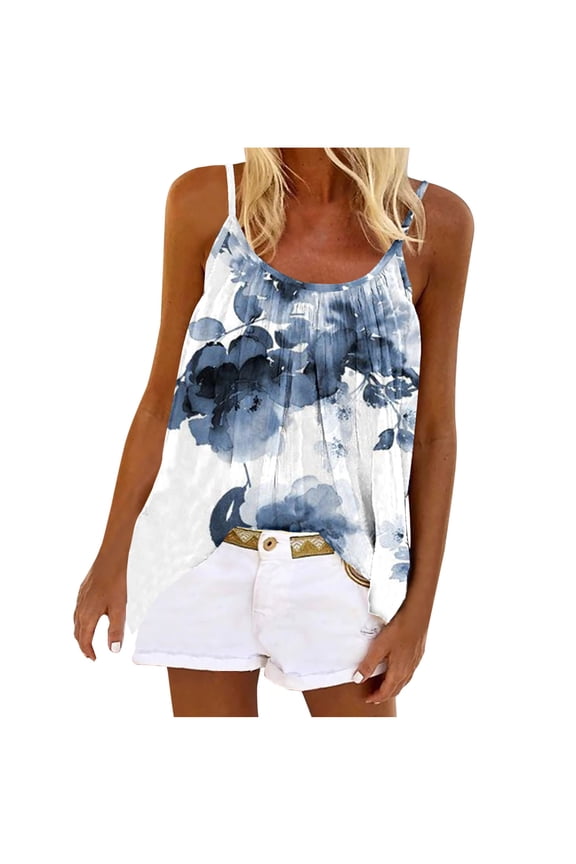 up to 60% off Gifts Usmixi Womens Tank Tops Fashion Loose Pleated Swing Strap Vest Going out Camisole Shirts Summer Trendy Tie-Dye Print Crewneck Sleeveless Shirts Blouse Gray XL