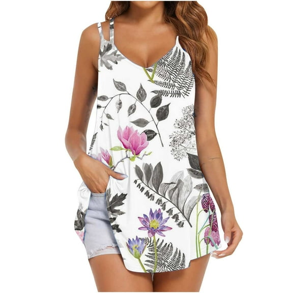 up to 60% off Gifts Usmixi Womens Tank Tops Going out Vintage Loose Fit Swing Spaghetti Strap Tunic Camisole Shirts Summer Trendy Floral Print V-Neck Sleeveless Shirts Blouse Hot Pink m