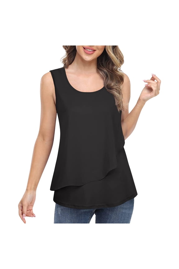 up to 60% off Gifts Usmixi Womens Tank Tops Mesh Patchwork Fashion Going out Lightweight Tunic Vest Shirts Summer Trendy Solid Scoop Neck Sleeveless Shirts Blouse Black s