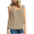 thumbnail image 1 of up to 60% off Gifts Usmixi Womens Tank Tops Vintage Cotton Linen Plus Size Loose Going out Shirts Vest Summer Trendy Solid Round Neck Sleeveless Shirts Blouse Khaki XXXXXL, 1 of 5