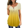 thumbnail image 1 of up to 60% off Gifts Usmixi Womens Tops Plus Size Fashion Button Down Flowy Pleated Swing Henley Shirts Tunic Summer Cute Gradient V-Neck Short Sleeve Blouses Yellow XXXXL, 1 of 5